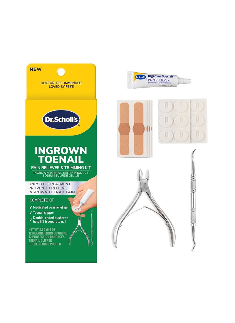 Dr. Scholl's Dr. Scholl's INGROWN TOENAIL PAIN RELIEVER & TRIMMING KIT, 0.3 oz // Only OTC Treatment Proven to Relieve Ingrown Toenail Pain - Includes Medicated Gel + Foam Rings + Bandages + Clipper & Pusher Tools 