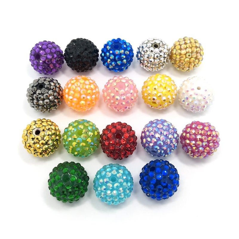 YIQIFLY 20mm Rhinestone Beads 50pcs Beaded Pens Beads Chunky Bubblegum Large Spacer Charms Sparkle Bling Ball Bulk Mix Colors Randomly (20mm) - Image 3