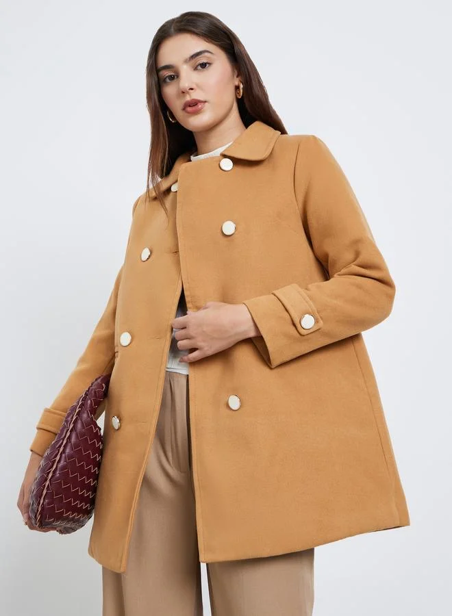 Styli Styli Brown Oversized Suede Look Buttoned Coat