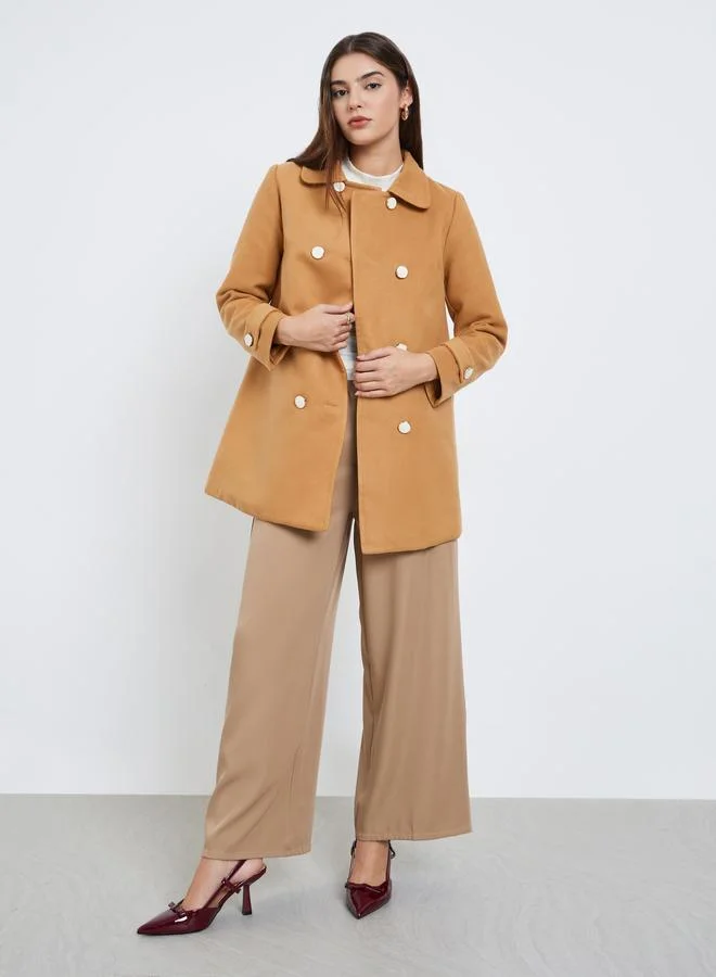 Styli Styli Brown Oversized Suede Look Buttoned Coat