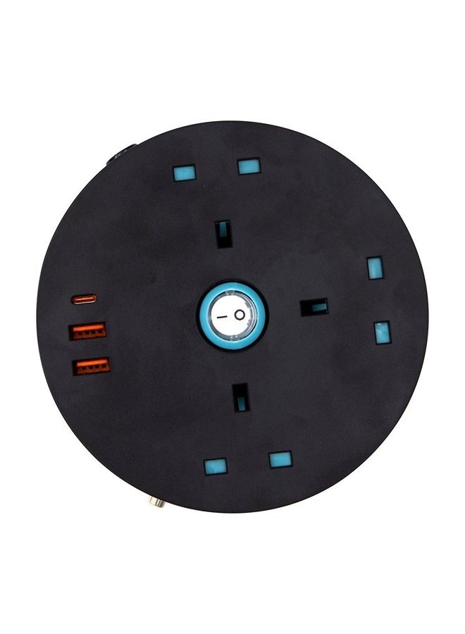 HOMEBEST موزع طاقة 3 مآخذ بريطانية 2 منفذ USB-A 1 منفذ USB-C بطول 2 متر باللون الأسود - Image 3