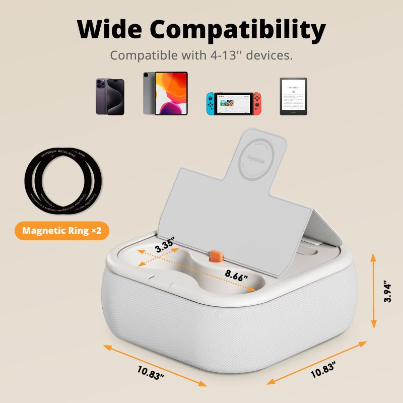 SupeDesk Magnetic Tablet Pillow Stand, Lap Tablet Holder with Two Magnetic Rings, Compatible with 4-13" Phones, Tablets, Kindle, Cozy Pillow Stand for Lap, Desk, Bed, Pale Gray - Image 5