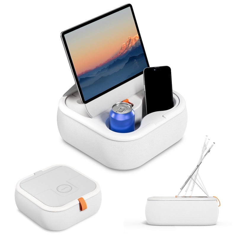 SupeDesk Magnetic Tablet Pillow Stand, Lap Tablet Holder with Two Magnetic Rings, Compatible with 4-13" Phones, Tablets, Kindle, Cozy Pillow Stand for Lap, Desk, Bed, Pale Gray - Image 1