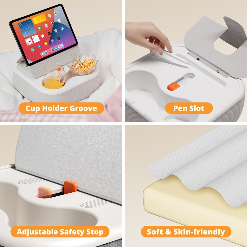 SupeDesk Magnetic Tablet Pillow Stand, Lap Tablet Holder with Two Magnetic Rings, Compatible with 4-13" Phones, Tablets, Kindle, Cozy Pillow Stand for Lap, Desk, Bed, Pale Gray - Image 4