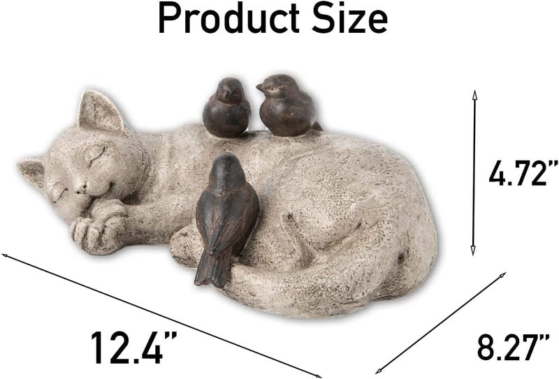 Comfy Hour Loving Memory Collection 12" Length Garden Accent Decorative Sparrows On Cat Figurine, Polyresin Statue Stone Looking - Image 3