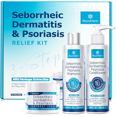 Roycederm Seborrheic Dermatitis & Psoriasis Cream, Shampoo and Conditioner Set - Scalp Therapy System for Folliculitis, Psoriasis, Dandruff, Dry Scalp - Scalp Treatment to Relieve Itching, Flaking, Irritation - Image 1