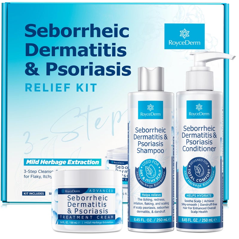 Roycederm Seborrheic Dermatitis & Psoriasis Cream, Shampoo and Conditioner Set - Scalp Therapy System for Folliculitis, Psoriasis, Dandruff, Dry Scalp - Scalp Treatment to Relieve Itching, Flaking, Irritation - Image 3