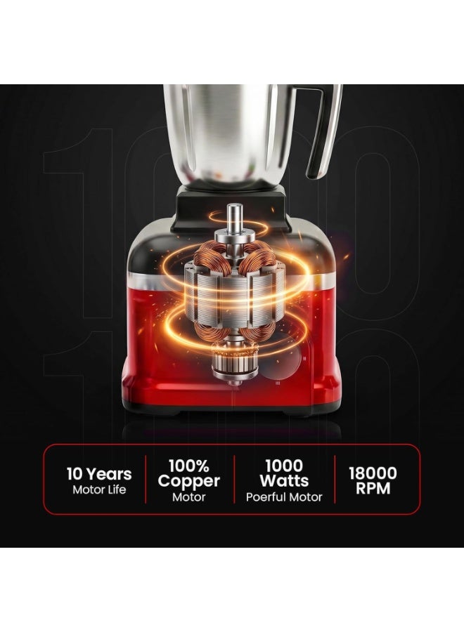 Rico 1000W Juicer Mixer Grinder for Kitchen & Home (Mixie) | 4 Jars (3 Steel + Nutri Sipper) for Smoothies, Chutney, Masala & Batter | Heavy Duty 18000 RPM | ISI Marked | 5 Yr Warranty - Image 3