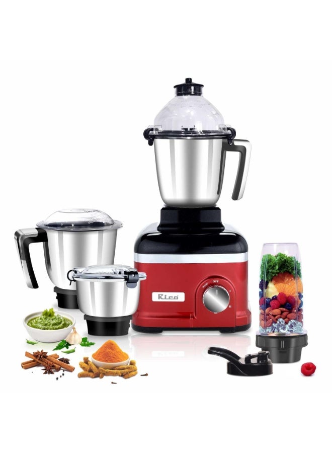 Rico 1000W Juicer Mixer Grinder for Kitchen & Home (Mixie) | 4 Jars (3 Steel + Nutri Sipper) for Smoothies, Chutney, Masala & Batter | Heavy Duty 18000 RPM | ISI Marked | 5 Yr Warranty - Image 1