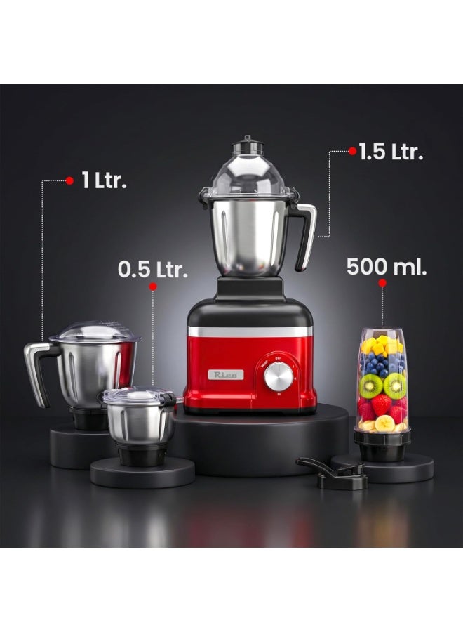 Rico 1000W Juicer Mixer Grinder for Kitchen & Home (Mixie) | 4 Jars (3 Steel + Nutri Sipper) for Smoothies, Chutney, Masala & Batter | Heavy Duty 18000 RPM | ISI Marked | 5 Yr Warranty - Image 2