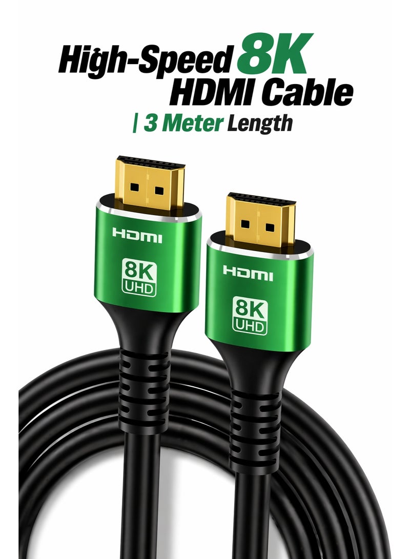 أتش دي كابل HDMI عالي السرعة 8K بطول 3 أمتار، كابل HDMI 2.1 مصنوع من سبائك الألومنيوم، كابل HDTV ذكر إلى ذكر، كابل HDTV 2.0/1.4، كابل 8K HDTV، كابل HDTV 2.1 عالي السرعة 4K120 144Hz 8K60Hz ثلاثي الأبعاد متوافق مع PS5 وPS4 وأجهزة التلفزيون فائقة الدقة والكمبيوتر الشخصي، كابل HDTV عالي السرعة، حزمة كابل HDTV، اتصال وحدة التحكم، مزامنة الصوت والفيديو، كابل إصدار HDTV، سلك ذكر إلى ذكر، شكل كابل دائري، كابل من سبائك الألومنيوم، هيكل ألومنيوم متين، أداء موثوق، للاعبين، مطوري التكنولوجيا - Image 1