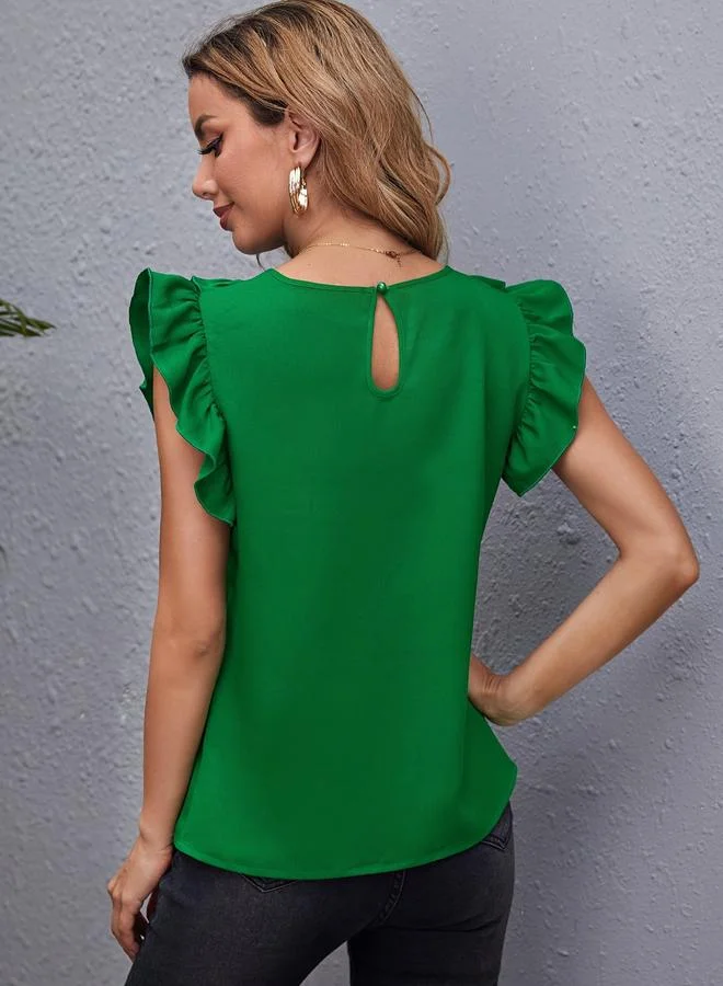 Take Two Take Two Solid Ruffle Sleeve Round Neck Top