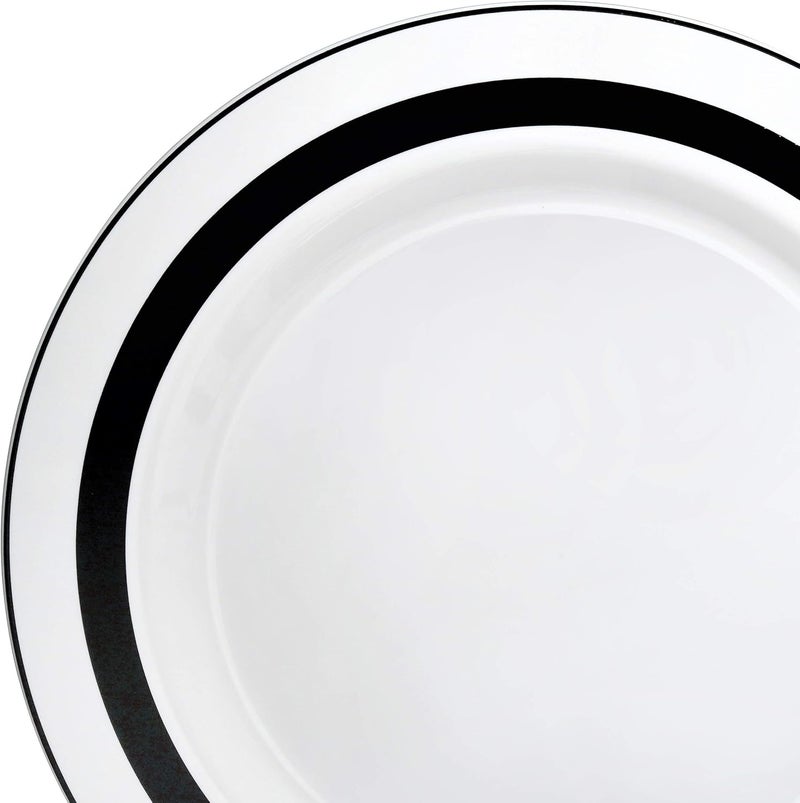 OCCASIONS FINEST PLASTIC TABLEWARE " OCCASIONS" 50 Plates Pack (25 Guests)-Heavyweight Wedding Party Disposable Plastic Plate Set -25 x 10.5'' Dinner + 25 x 7.5'' Salad/Dessert plates (Soleil White & Black) - Image 4