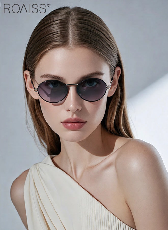 رويس نظارات شمسية بيضاوية الشكل للنساء، حماية من الأشعة فوق البنفسجية 400، نظارات شمسية عصرية مضادة للتوهج بتصميم كلاسيكي للخارجية، مناسبة لحفلات التسوق والسفر مع حافظة للنظارات، مقاس 57 مم - Image 2