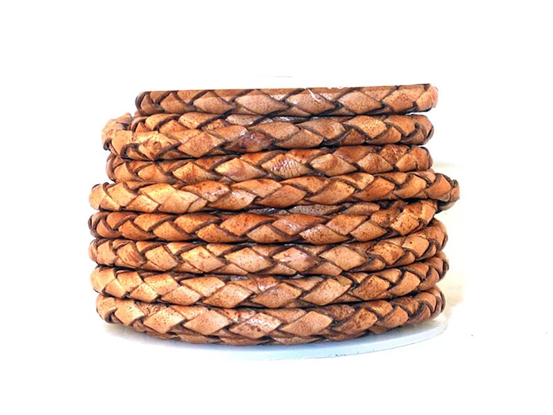 Cords Craft Tan Round Braided Leather Cord 4mm Bolo Tie Bracelet Cord DIY Crafts 546 Yards 5 Meters