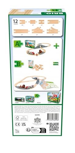 Brio مجموعة مسارات البداية BRIO World 36099 12 قطعة من مسارات القطارات الخشبية للأطفال من عمر 3 سنوات فما فوق - Image 5
