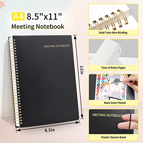 SUNEE Meeting Notebook for Work with Sticky Tabs - 160 Pages, A4 Size Project Planner, Spiral Meeting Agenda/Minutes Notebook Organizer for Women Men, Note Taking, Office & Business, 8.5"x11", Black - Image 4