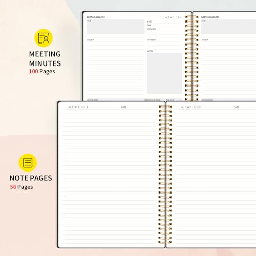 SUNEE Meeting Notebook for Work with Sticky Tabs - 160 Pages, A4 Size Project Planner, Spiral Meeting Agenda/Minutes Notebook Organizer for Women Men, Note Taking, Office & Business, 8.5"x11", Black - Image 3