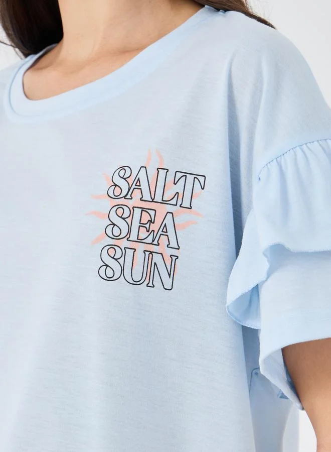 Styli Styli Slogan Print Short Sleeve T-Shirt and Pyjama Set
