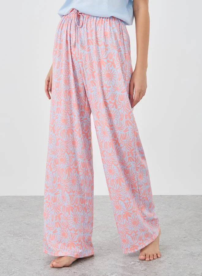 Styli Styli Slogan Print Short Sleeve T-Shirt and Pyjama Set