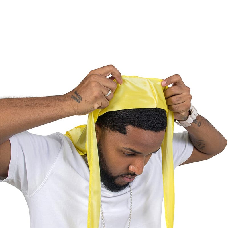 ForceWave Silky Durag for Men Wave Cap Satin Dorag for Men Women 360 Wave Yellow - Image 4