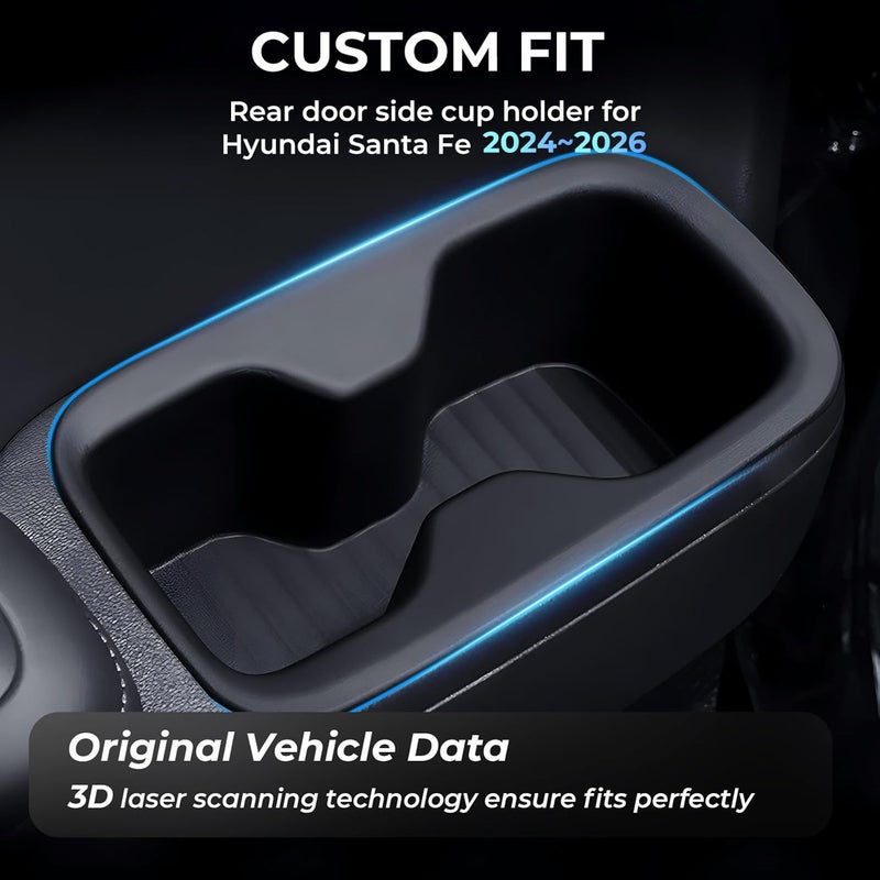 Katorn 2PCS Rear Door Side Cup Holder Insert for Hyundai Santa Fe 6/7 Seat 2026 2025 2024, Interior Accessories TPE Cup Holder for Hyundai Santa Fe 2024-2026, Black - Image 2