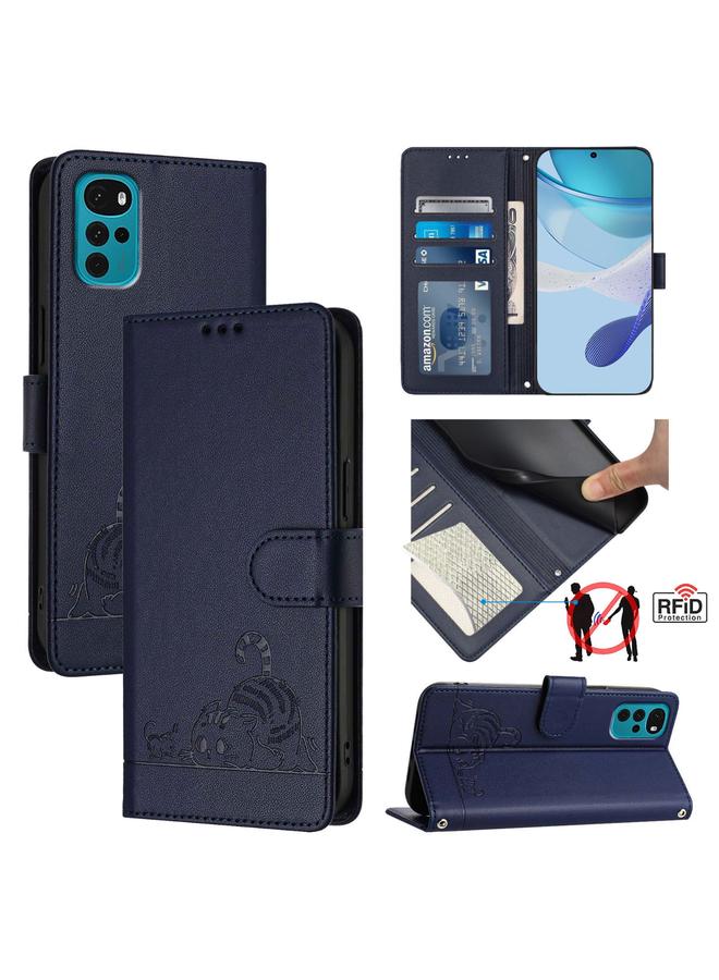 S-TOP Case For Motorola Moto E22s 4G Global Cat Rat Embossed Pattern RFID Leather Phone Case with Lanyard - Image 1