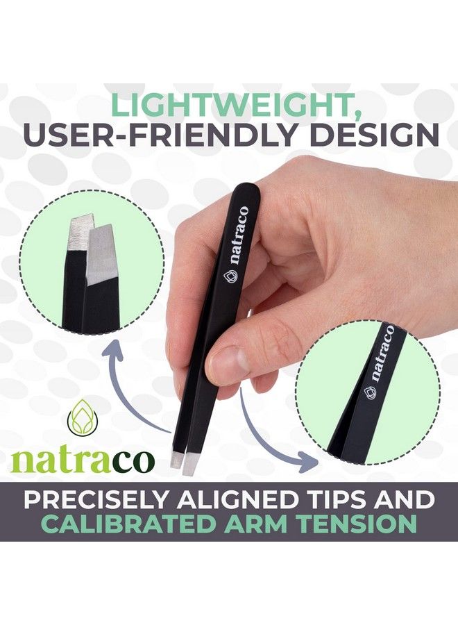 natraco Professional Stainless Steel Tweezer Set Slanted & Pointed Precision Tweezers For Eyebrows Facial Hair Splinters Ingrown Hair Skin Tags Blackhead & Tick Remover 4 Pack Black - Image 4