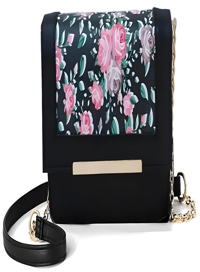 TYPIFY® Women’s Black Floral Sling Bag - Stylish PU Leather Crossbody Purse with Chain Strap | Water-Resistant, Magnetic Closure, Multi-Pocket Design for Daily, Office & Travel - Image 1