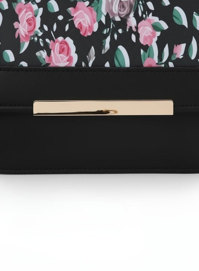 TYPIFY® Women’s Black Floral Sling Bag - Stylish PU Leather Crossbody Purse with Chain Strap | Water-Resistant, Magnetic Closure, Multi-Pocket Design for Daily, Office & Travel - Image 3