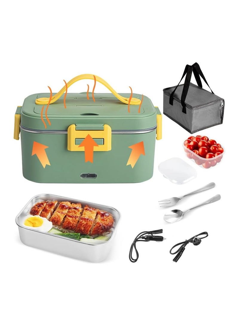 عام صندوق طعام كهربائي، مدفأة طعام محمولة تسخن الطعام بسرعة، مع وعاء عازل مقاوم للتسرب وحقيبة حمل - حاوية طعام ساخن 3 في 1 من الفولاذ المقاوم للصدأ مع ملعقة وشوكة، متوافقة مع 12V/24V/220V للسيارات والشاحنات - Image 1