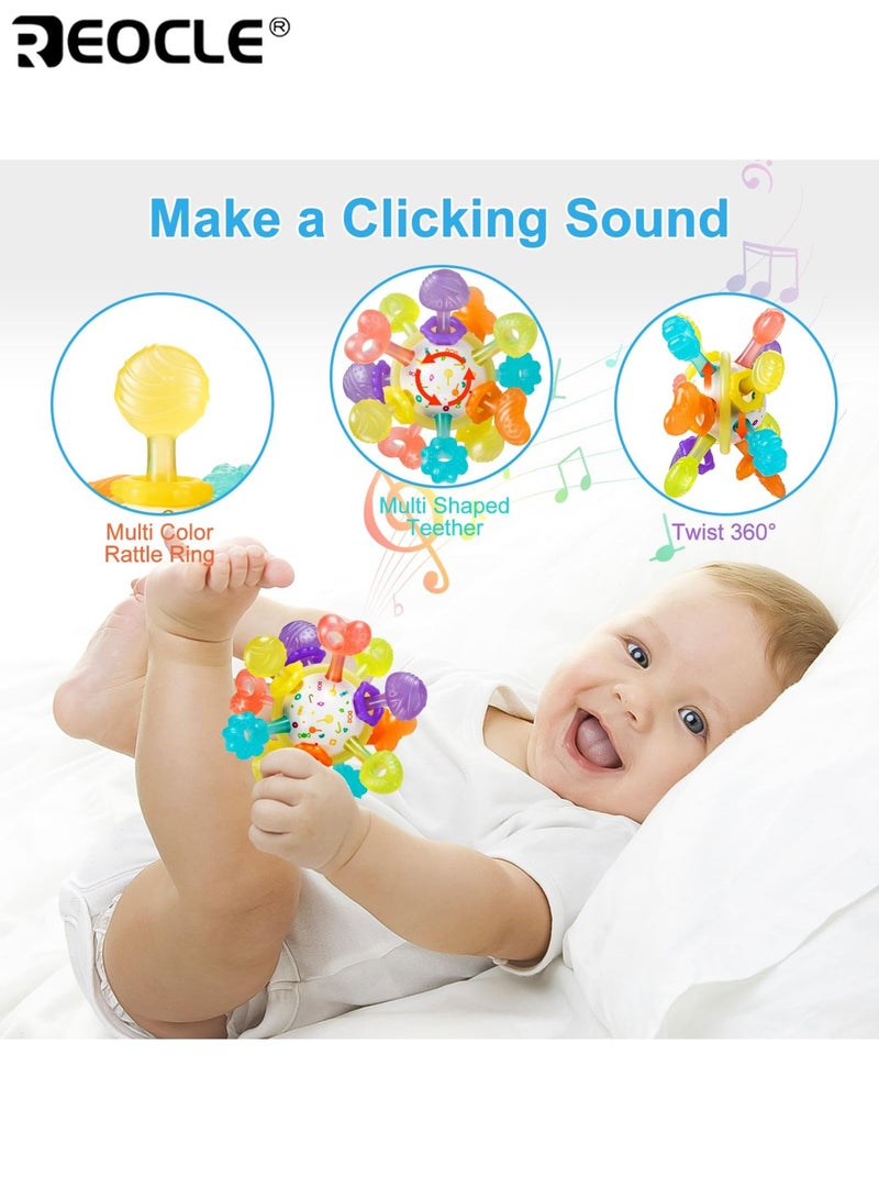 REOCLE Baby Teething Rattle Toys Safe Multi-Functional BPA-Free Silicone Sensory Learning Toys for Infant 0-12 Months Teething Relief Fun Play Perfect Baby Gift for Boys Girls Ideal for Baby Care - Image 3