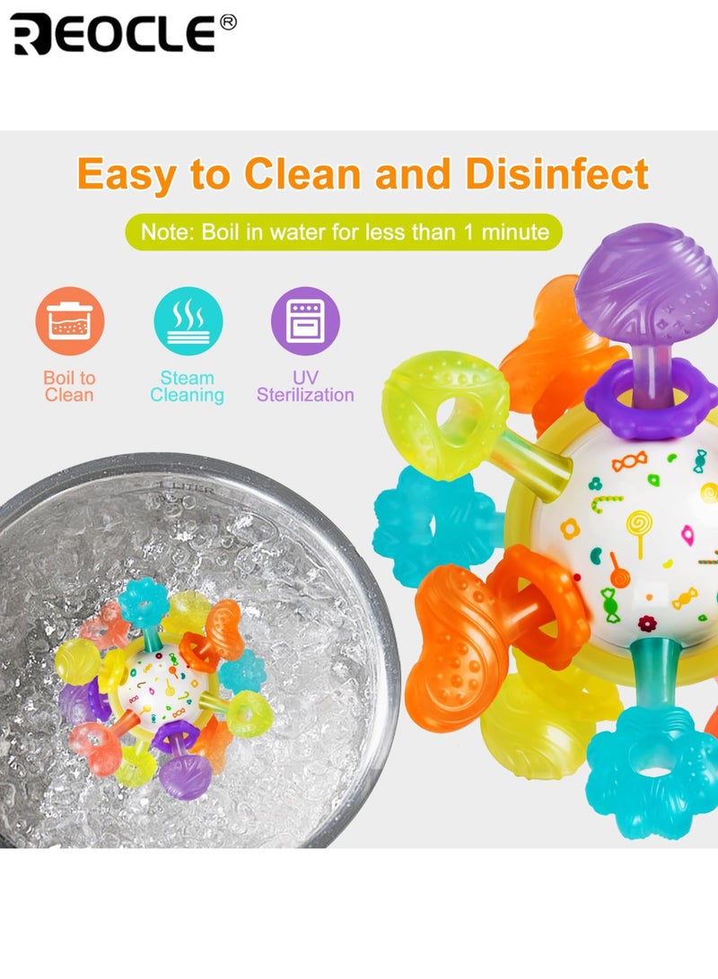 REOCLE Baby Teething Rattle Toys Safe Multi-Functional BPA-Free Silicone Sensory Learning Toys for Infant 0-12 Months Teething Relief Fun Play Perfect Baby Gift for Boys Girls Ideal for Baby Care - Image 4