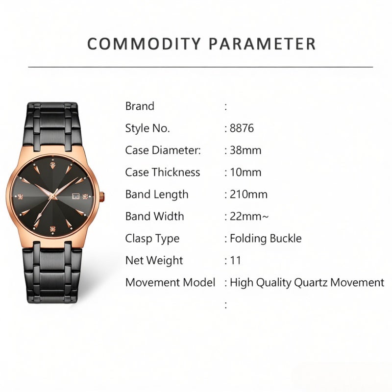 WWOOR Men Watch: 30M Waterproof Quartz Watch - Exquisite Diamond Dial Luminous Pointer Stainless Steel Strap with Folding Clasp for Daily Business Wear Gift - Image 2