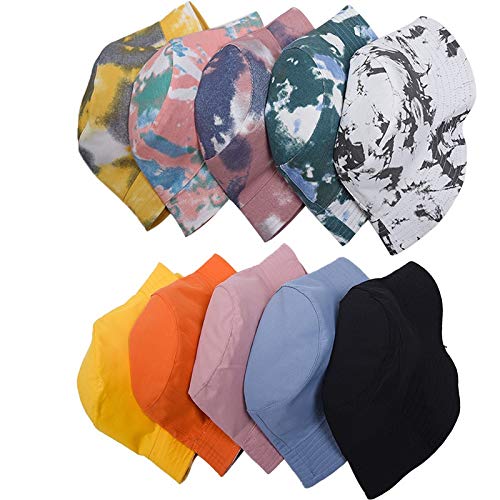 BEARUN Tie Dye Bucket Hat Reversible Cotton Multicolored Fisherman Cap Packable Sun Hat Green Blue - Image 4