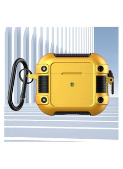 Generic Elmo3ezz AirPods 3rd Generation Case Cover for Men Women,Secure Lock Clip Full-Body Rugged Protective Airpods Cover with Carbon Fiber Keychain-Yellow 