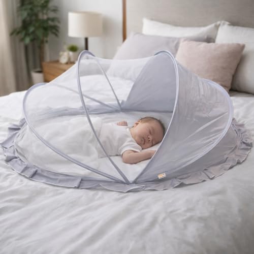 Royalkart Foldable Baby Mosquito Net for Bed (100x50 cm) – Portable Infant Mosquito Net for Newborn & Babies 0-24 Months | Breathable Mesh Net | Lightweight Travel-Friendly Baby Net (Grey) - Image 1