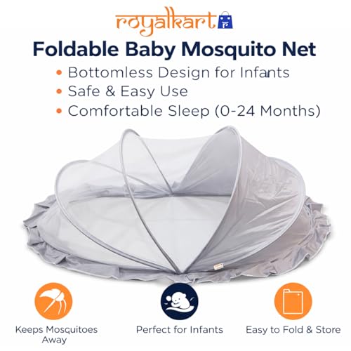 Royalkart Foldable Baby Mosquito Net for Bed (100x50 cm) – Portable Infant Mosquito Net for Newborn & Babies 0-24 Months | Breathable Mesh Net | Lightweight Travel-Friendly Baby Net (Grey) - Image 5