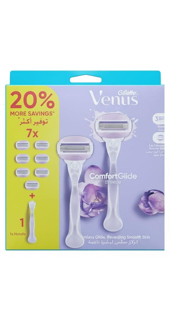 Gillette Venus ComfortGlide Breeze Women's Razor Single Handle + 7 Replacement Blades - Image 1