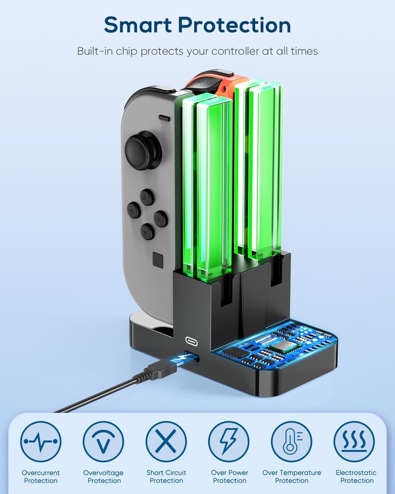 FYOUNG Charging Dock Replacement for joycon Controller Charger for Switch OLED Console for Joy Cons, Dock Station for Switch Accessories Kits with a USB Type-C Charging Cord (Black) - Image 5