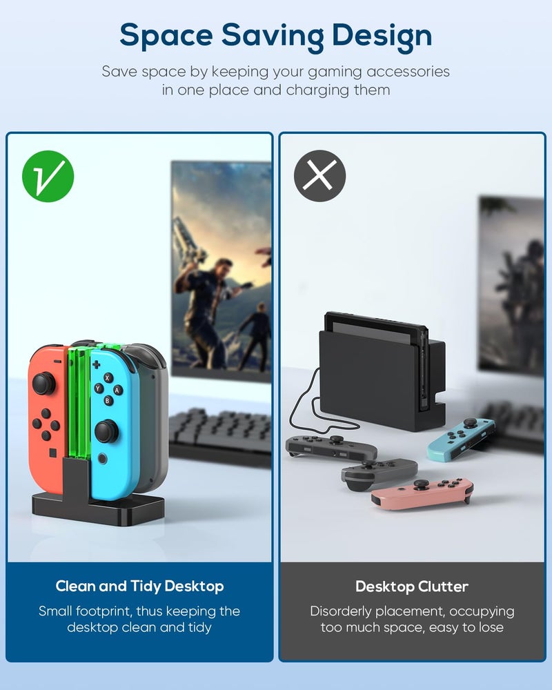 FYOUNG Charging Dock Replacement for joycon Controller Charger for Switch OLED Console for Joy Cons, Dock Station for Switch Accessories Kits with a USB Type-C Charging Cord (Black) - Image 2