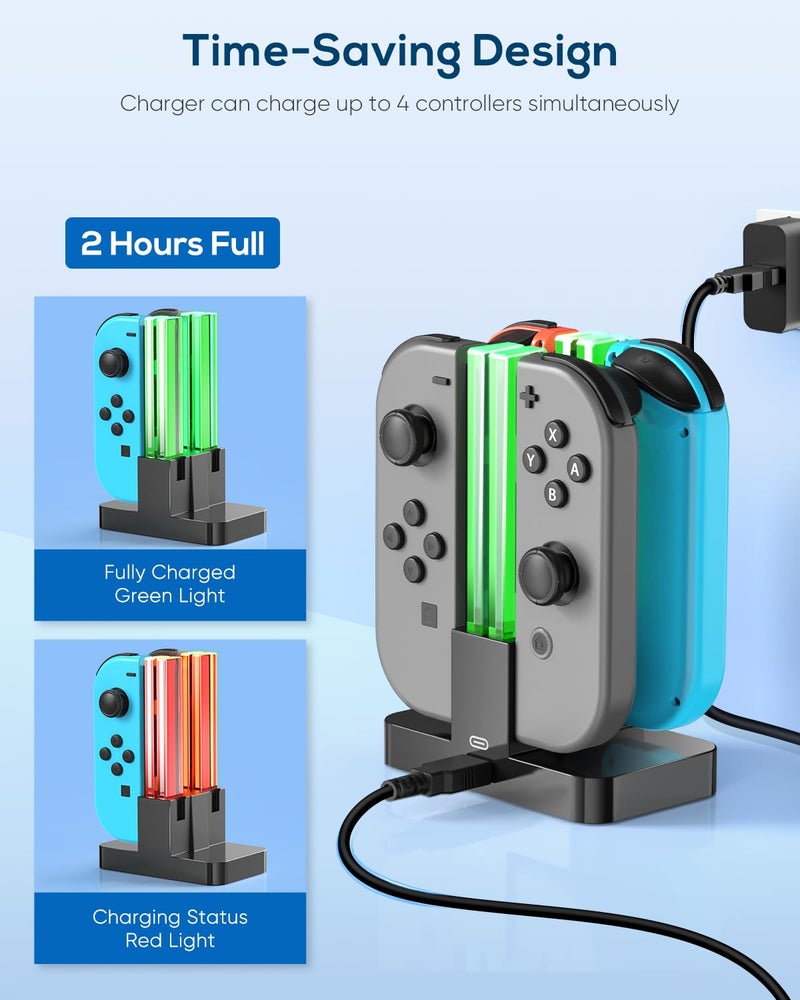 FYOUNG Charging Dock Replacement for joycon Controller Charger for Switch OLED Console for Joy Cons, Dock Station for Switch Accessories Kits with a USB Type-C Charging Cord (Black) - Image 3