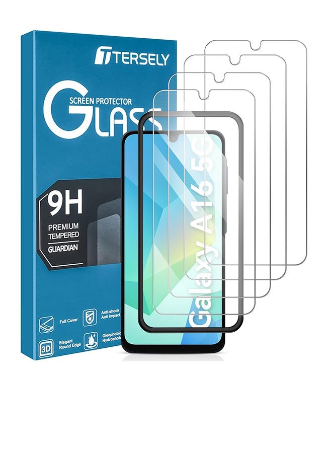 بشكل مختصر [عبوة من 4 قطع] واقي شاشة من الزجاج المقوى 9H لهاتف Samsung Galaxy A16، مع إطار محاذاة للتركيب، يدعم فتح القفل ببصمة الإصبع، متوافق مع الجراب، فيلم مضاد للخدش - Image 1