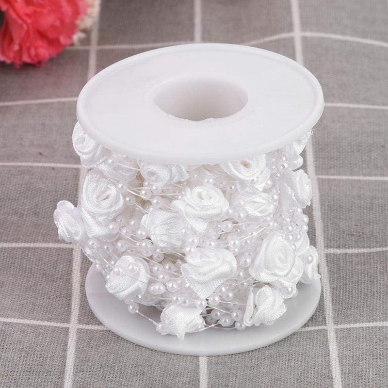 klarako 10m/roll Rose Pearl String Beads Rose Artificial Pearl Wire Beads Pearl Garland for Wedding Party Crafts Decoration(White) - Image 2