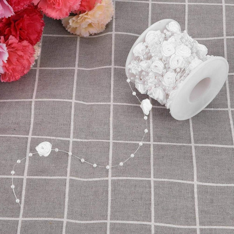 klarako 10m/roll Rose Pearl String Beads Rose Artificial Pearl Wire Beads Pearl Garland for Wedding Party Crafts Decoration(White) - Image 4