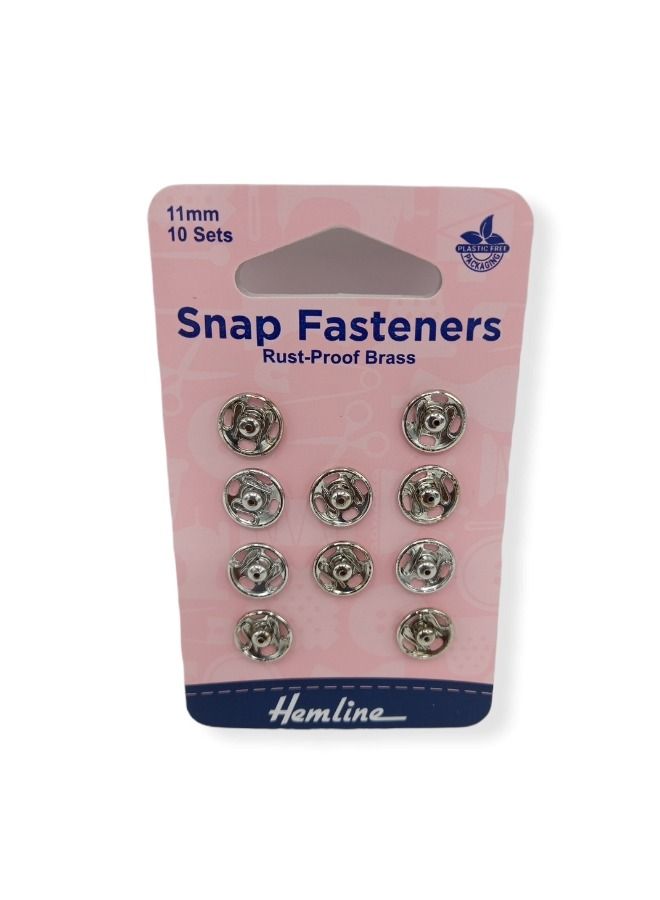 Hemline 10-Set Press Stud Button or Snap Fasteners 11 Millimeter Silver Color - Image 1
