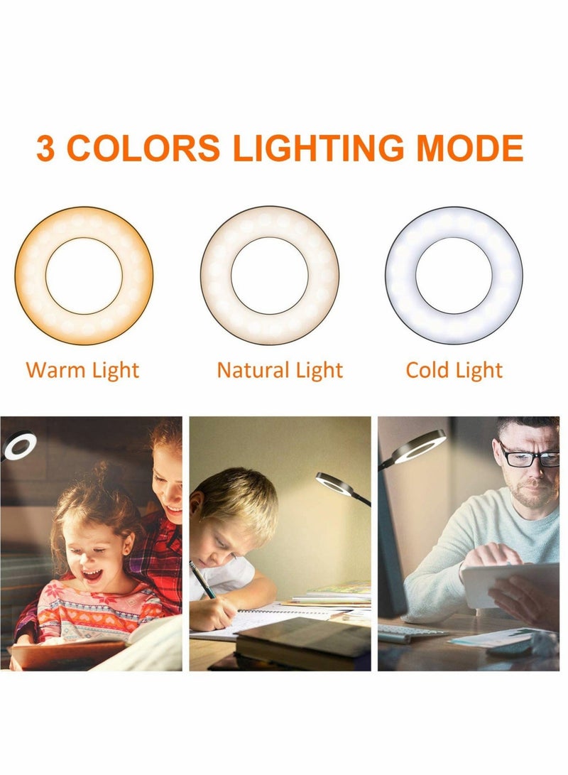 Captaintech Desklamp, Clip on Reading Lights, USB Desk Lamp with 3 Color Modes and 10 Brightness, Eye Protection Clamp Light, 360° Flexible Gooseneck Clamp Lamp for Desk Headboard and Reading/ Bed Light - Image 4