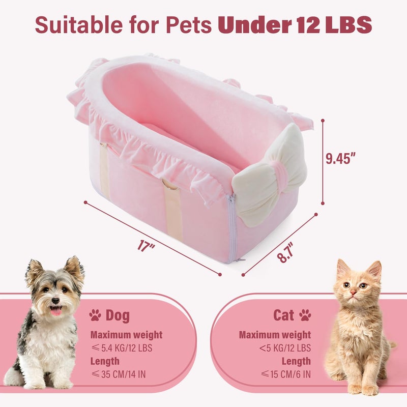 Jaoul Dog Car Seat for Small Dogs - Fully Detachable with Adjustable Straps Center Console Dog Booster Seat - Comfortable Bow Design Pet Car Seats - Portable Pet Booster Seat for Puppy, Cat (Pink) - Image 4