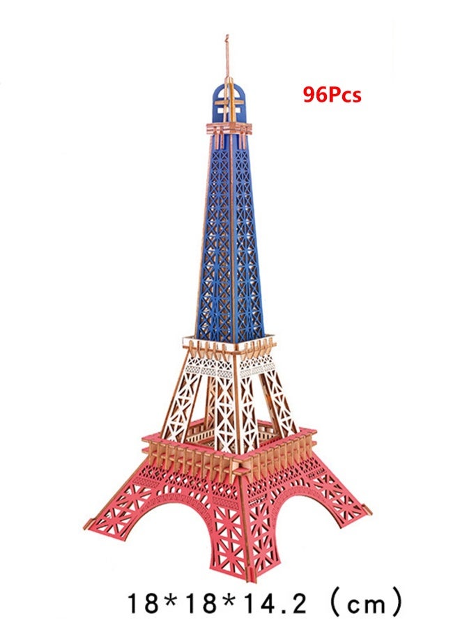 لعبة أحجية تعليمية للأطفال مصنوعة من الخشب بتصميم ثلاثي الأبعاد (برج إيفل بالألوان الثلاثة - 96 قطعة) - Image 2