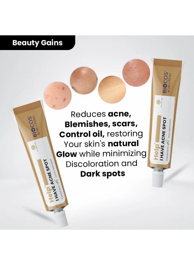 BIOCOS Anti Acne Cream, Acne Control Cream with Aloe Vera, Neem Extract, Bitter Gourd & Zinc Oxides for Pimple Treatment, Reduces Blemishes & Scars, Controls Oil & Natural Glow - Image 3